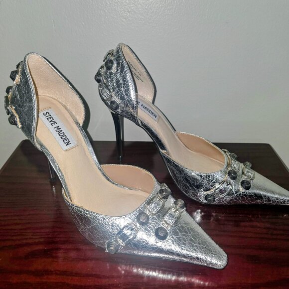 Steve Madden Silver Metallic Pointed Toe Stiletto Heels Size 7.5 - Picture 4 of 7